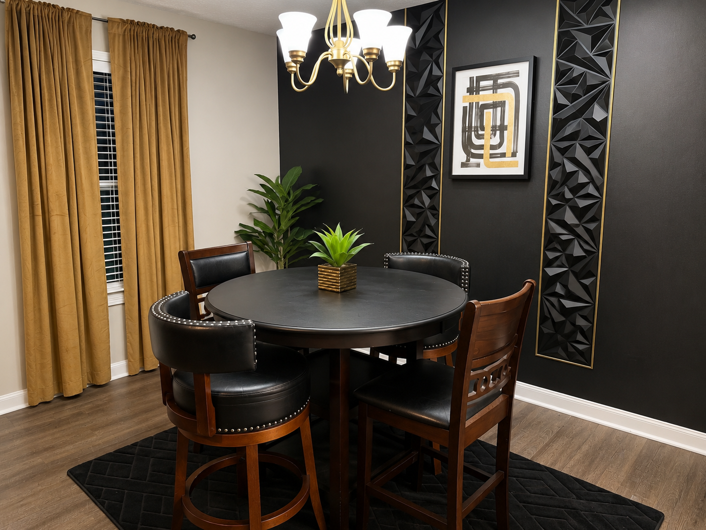 Chef's kitchen with black and gold finishes