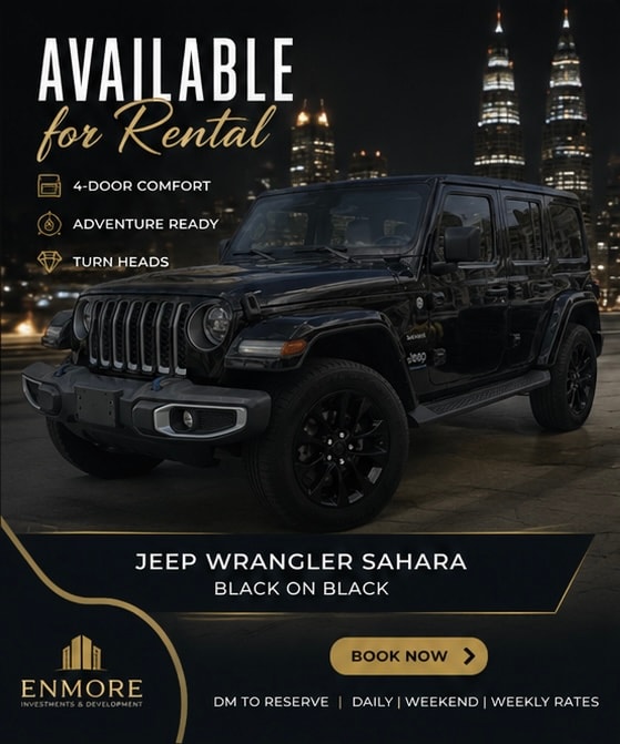 Black Jeep Wrangler rental advertisement